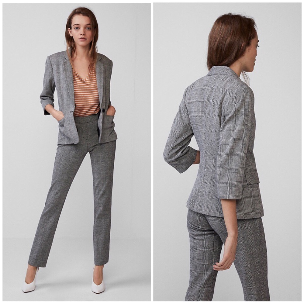 Express suit set 💼(plaid leggings/crop jacket)
